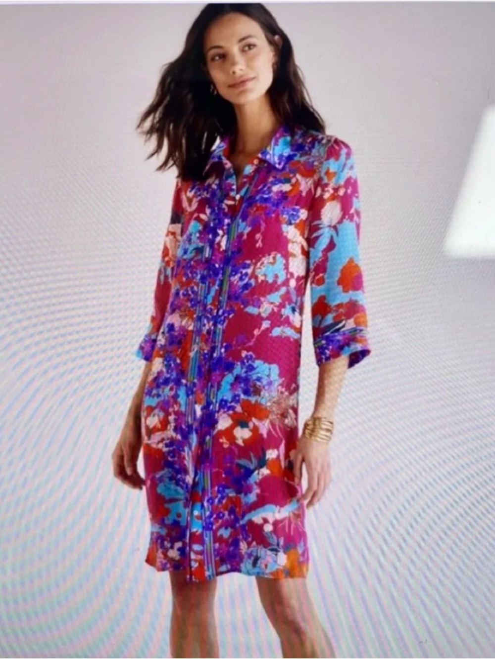 Soft Surroundings Dress Size PXL Floral Garden Path Button Front Vibrant